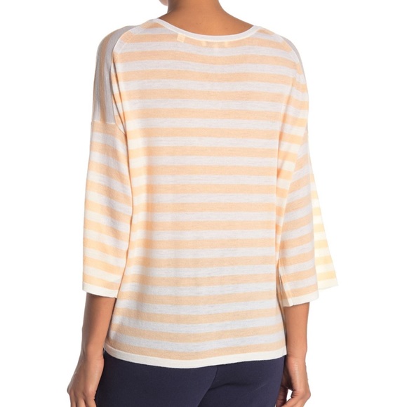 Vince Striped Wool Cashmere Blend Boxy Tee Yellow - Picture 2 of 7